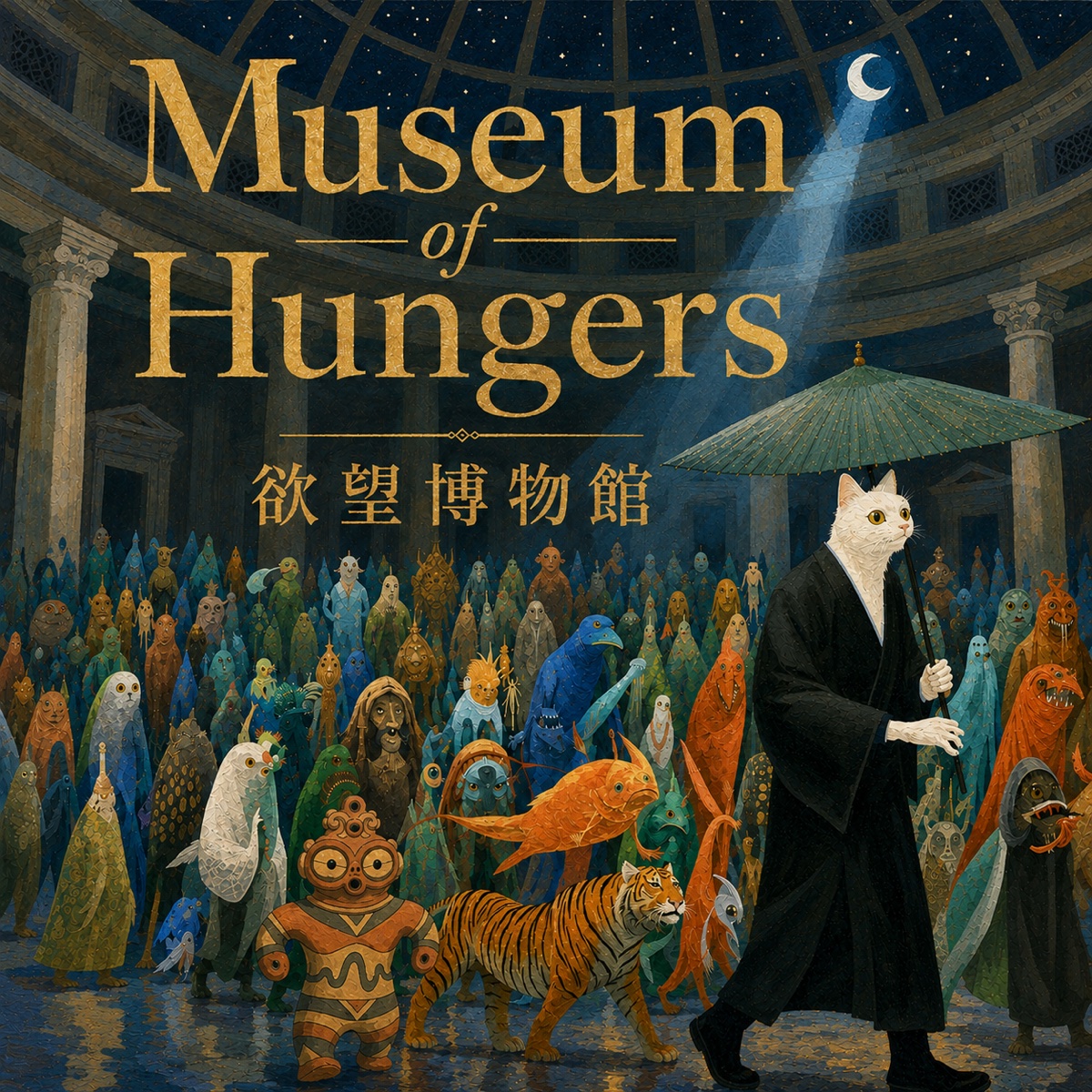 アルバム「Museum of Hungers ― 欲望博物館 ―」ジャケット。夜の博物館に集う欲望たちの行列